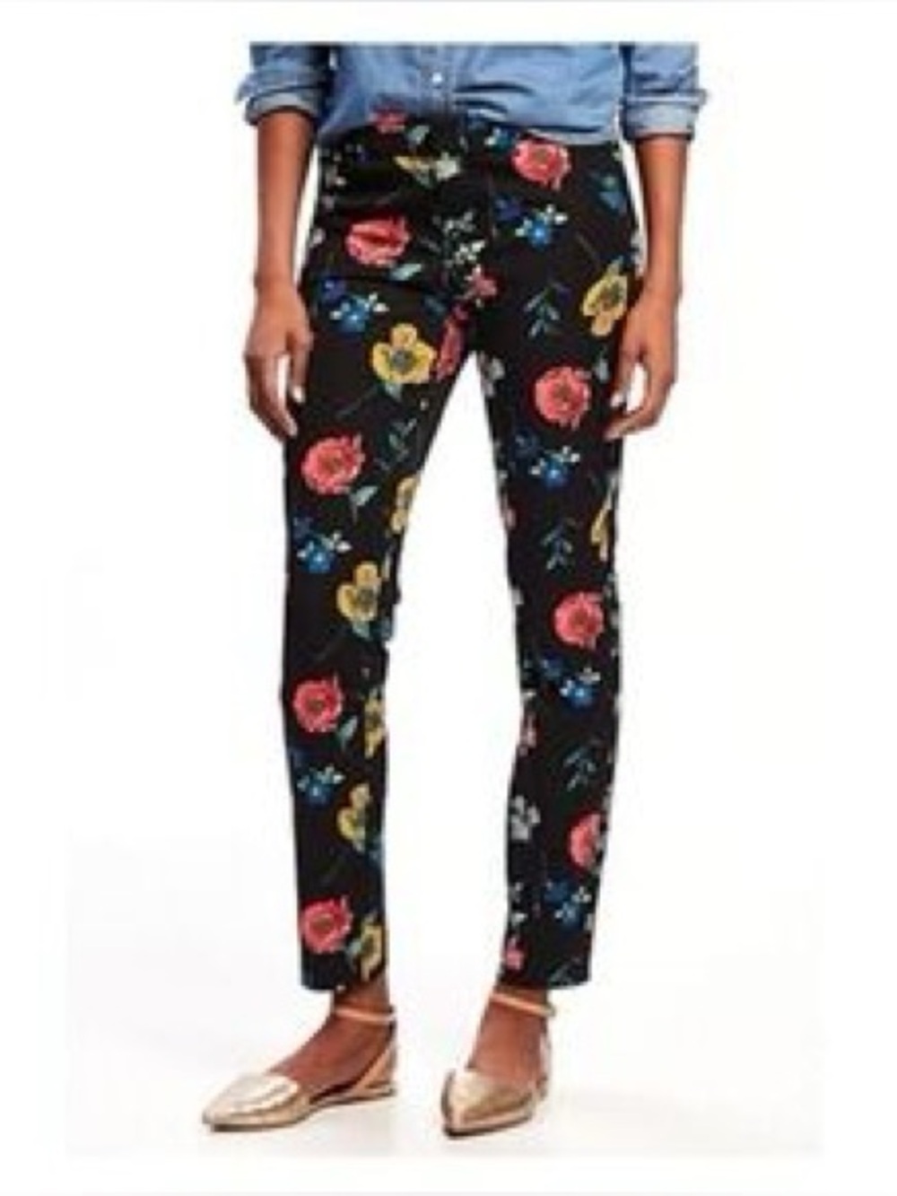 Old Navy Pixie Mid-Rise Black Floral Tapered Leg, Size 2 EUC